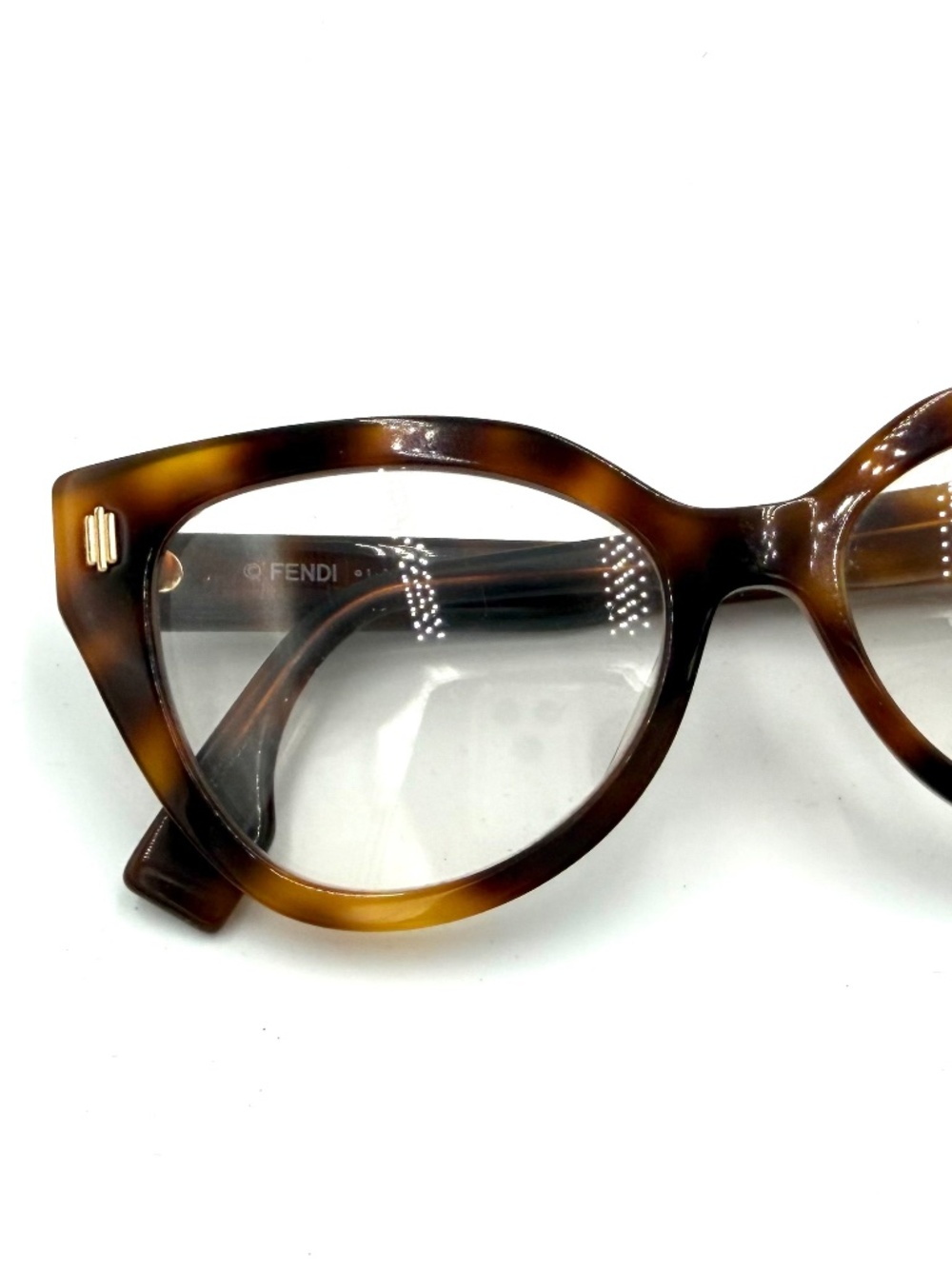 Fendi Tortoiseshell Cat Eye Eyeglasses Brown Gold Made in Italy